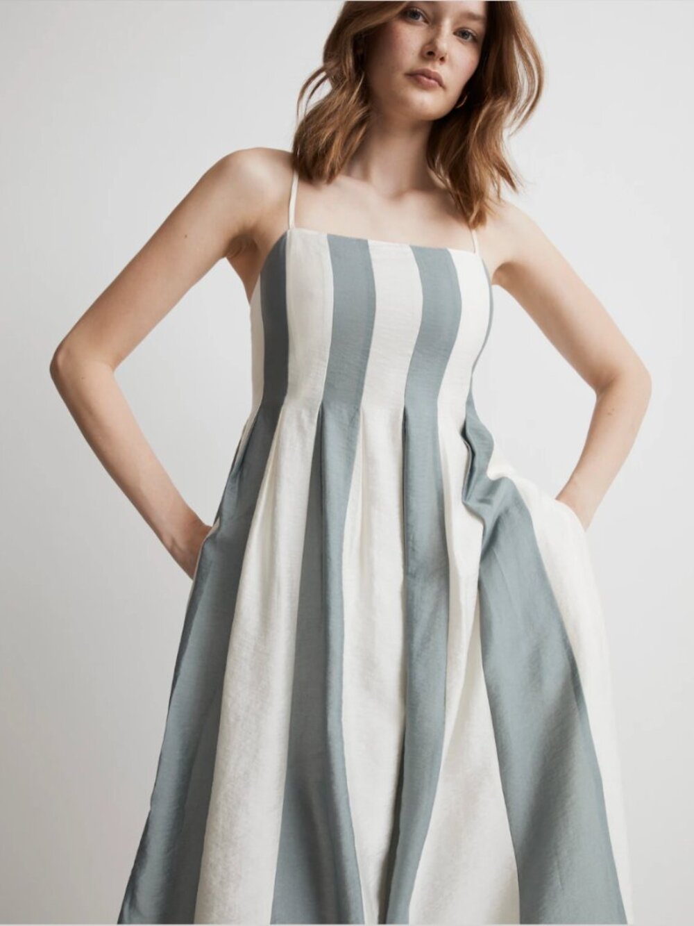 Madewell Pleated Midi Dress in Overcast (Blue and White Stripe) - Size 6 - Picture 4 of 16